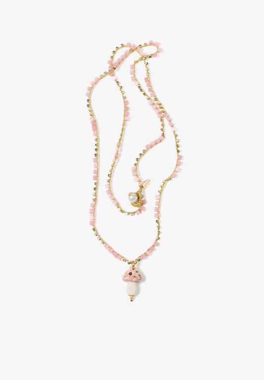 COLLAR LARGO DE CERÁMICA FUNGHI ROSA