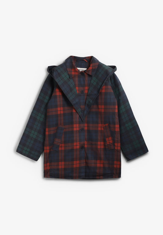 CHECK HOOD TRENCH COAT